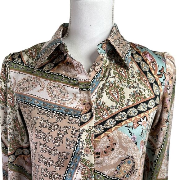 Georgette Elegant Paisley Print Button Down Maxi Boutique Dress Size XS - Picture 2 of 12